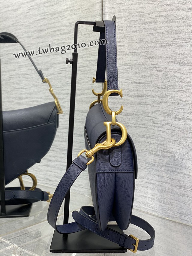 Dior专柜新款迪奥顶级原单原厂皮深蓝色大号经典马鞍包 djfk1100